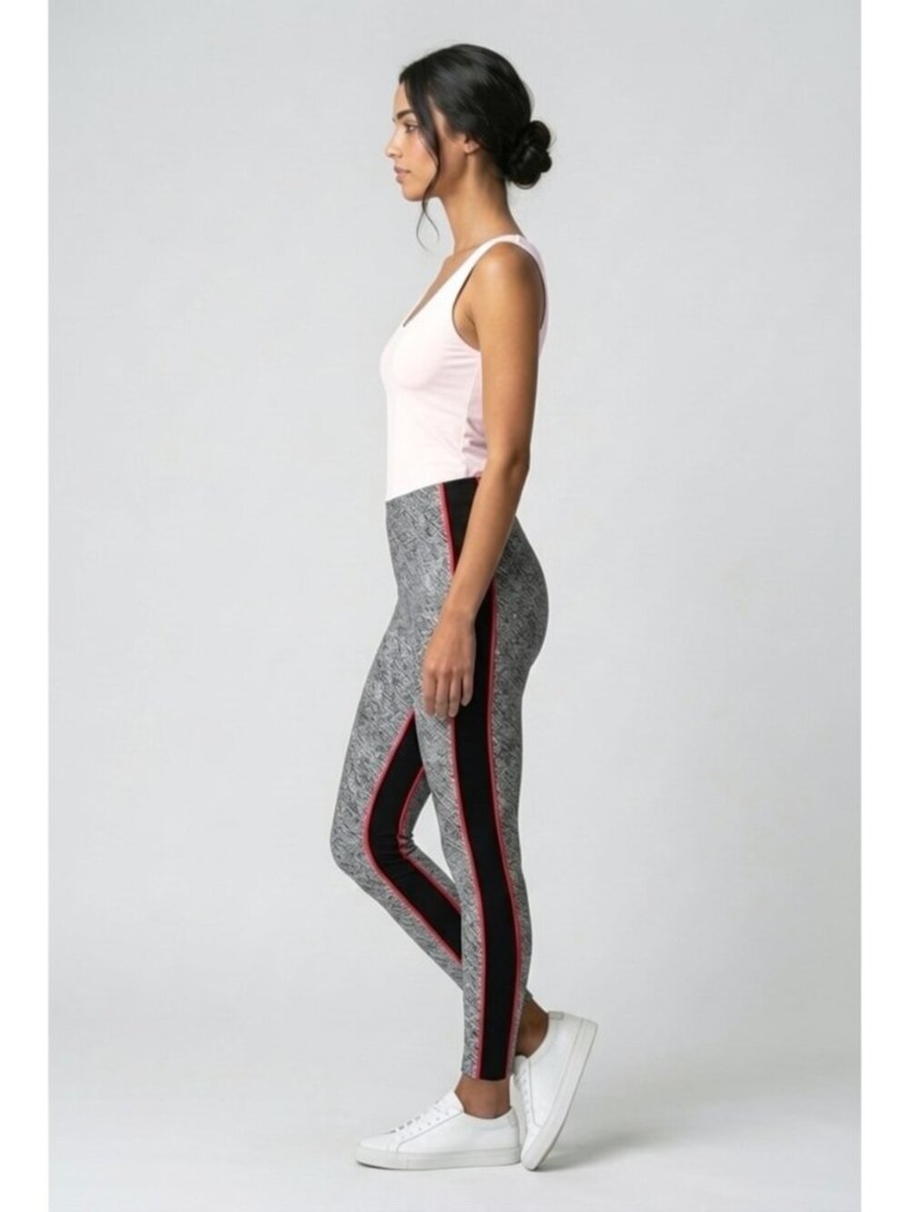 Express High Waisted Gray Black Side Stripe Pull On Leggings Pants L NWT